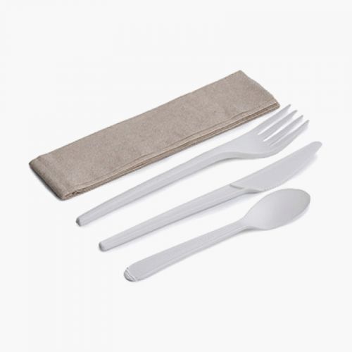 Set Compostable Cuchillo, Tenedor, Cucharilla y Servilleta  (50uds)