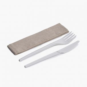 Set Compostable Cuchillo, Tenedor y Servilleta  (50uds)