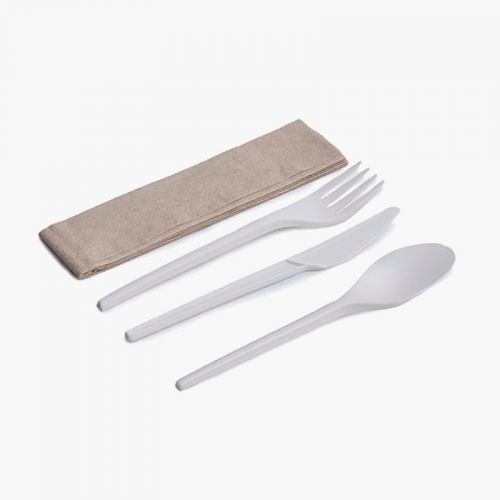 Set Compostable Cuchillo, Tenedor, Cuchara y Servilleta  (50uds)