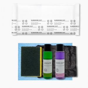 Kit limpieza apartamento y cocina: bayeta, salvauñas, lavavajillas, friegasuelos y bolsa de basura