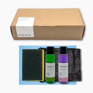 Kit limpieza Caja kraft apartamento: bayeta, salvauñas,...